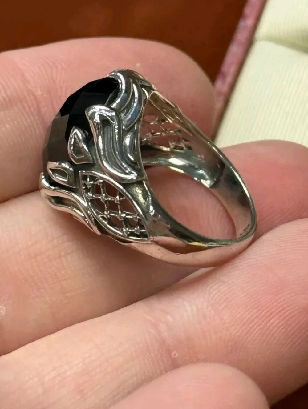 Sterling Silver 12.41 CT Thai Black Spinel Ring SZ 8